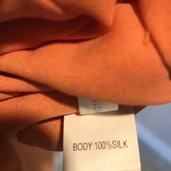 KAY UNGER Orange Silk Ruffled Front Halter Dress with Brooch Peephole Back-8 - Picture 9 of 10